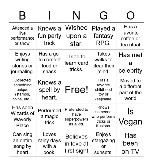 ESN Team Building Bingo Card