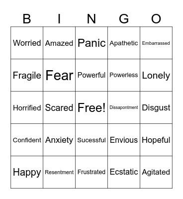 Emotions Bingo Card