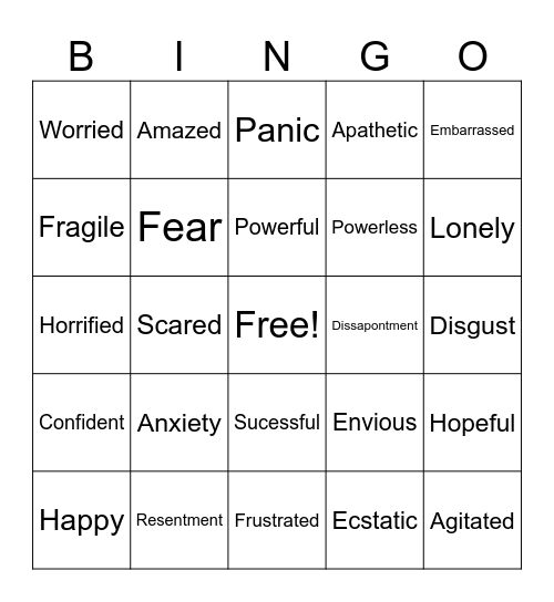 Emotions Bingo Card