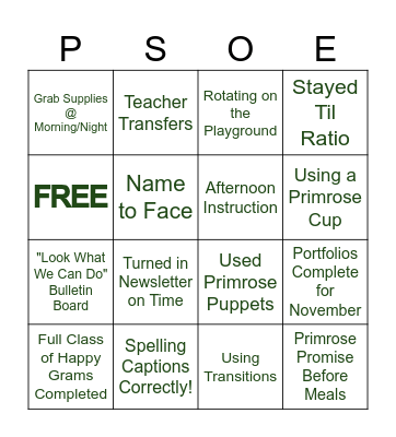 Primrose School of Exton Bingo Card