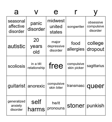 avery’s bingo Card
