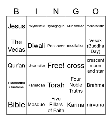 World Religions Bingo Card