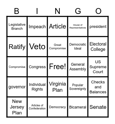Government Unit Review Bingo Card