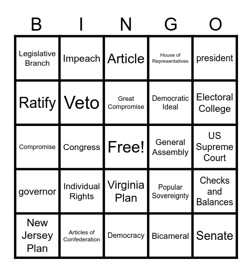 Government Unit Review Bingo Card