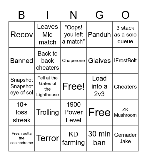 Untitled Bingo Card