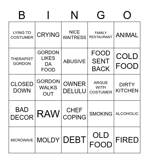 KITCHEN NIGHTMARE Bingo Card