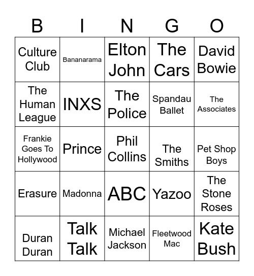80s Popped Bingo Card