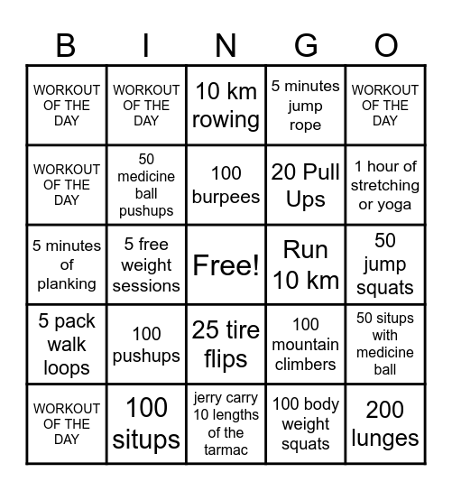 KFMH Fitness BINGO Card