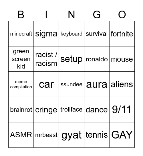 The Shorts Bingo Card