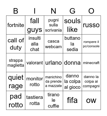 Gamer Rage Bingo Card