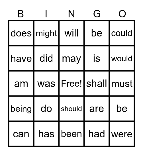 Helping Verbs Bingo Card