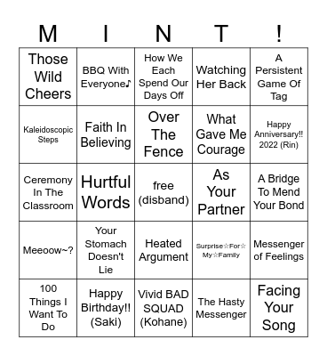 mint's hyperspecific card bingo! Bingo Card