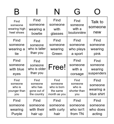 Homecoming Bingo Card