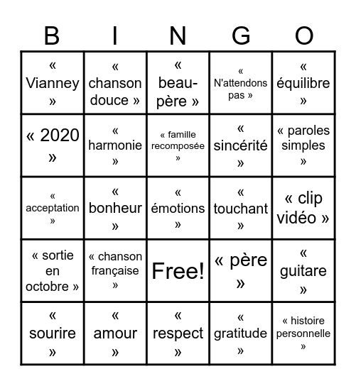 Beau-papa Bingo Card