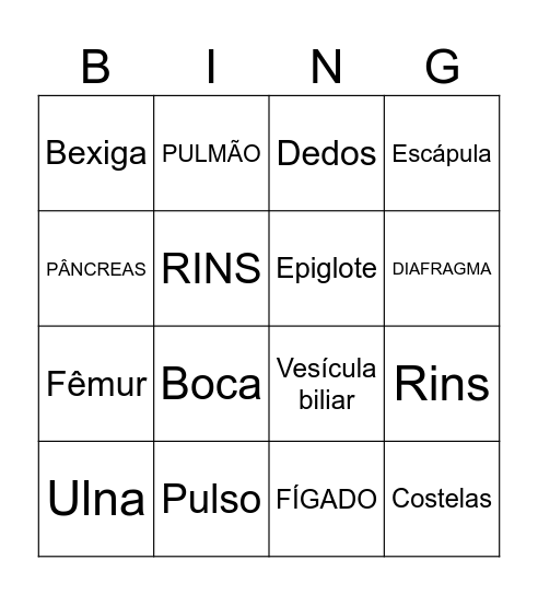 Sistemas do Corpo Humano Bingo Card