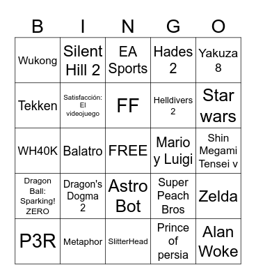 The Game Awards NOMINADOS Bingo Card