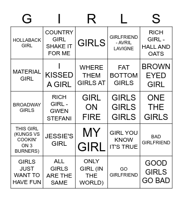 GIRLS Bingo Card