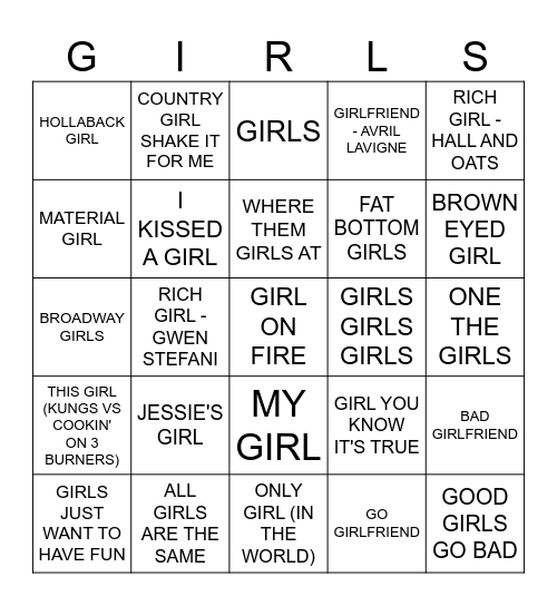 GIRLS Bingo Card