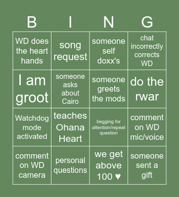 Watchdog Live Bingo Card