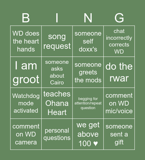 Watchdog Live Bingo Card