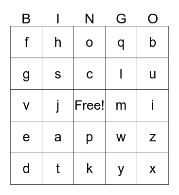 Phonics Bingo Card