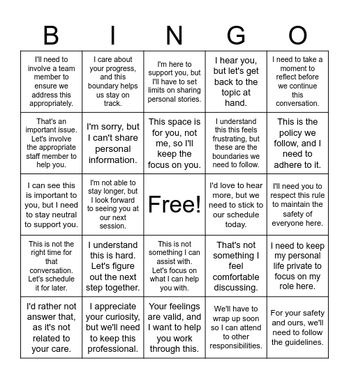 Boundary Phrases Bingo Card