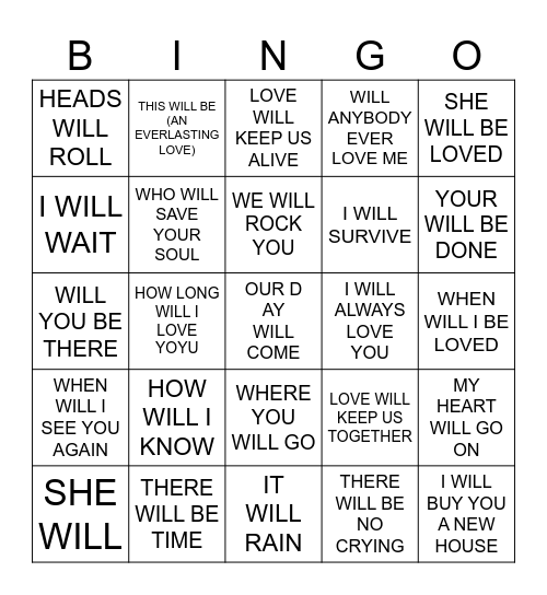 WILL Bingo Card