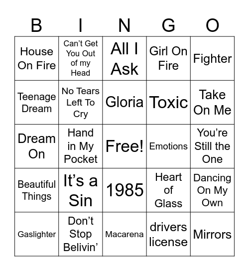 Cover Me Bingo Card