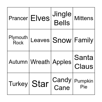 Holiday Bingo Card
