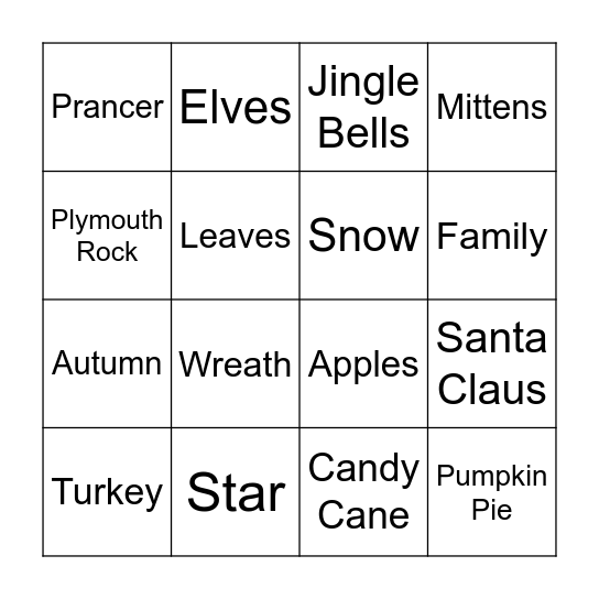 Holiday Bingo Card