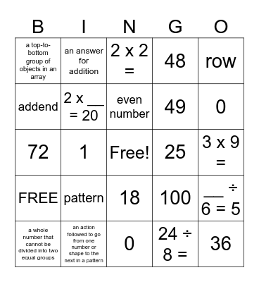 Math Bingo Card
