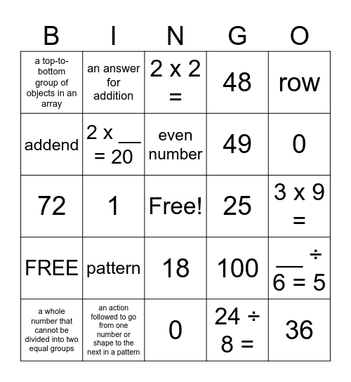 Math Bingo Card