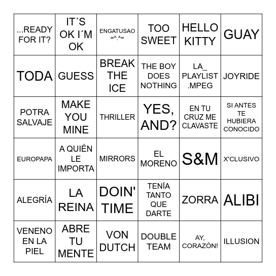 BINGO POP 1 Bingo Card