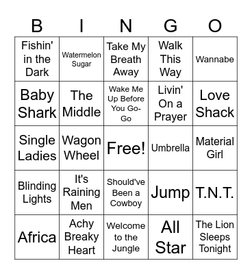BCS Music Bingo Card