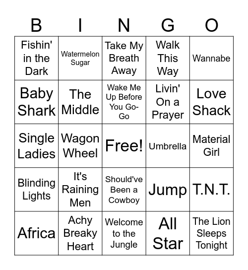 BCS Music Bingo Card