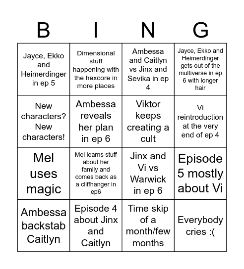 Arcane Act2 Bingo Card