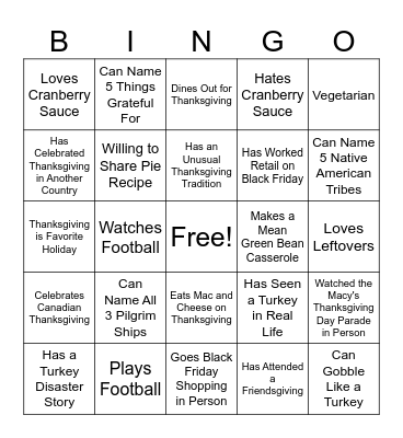 Thanksgiving Bingo Card