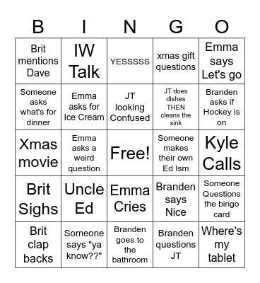 Zeitler House Bingo Card