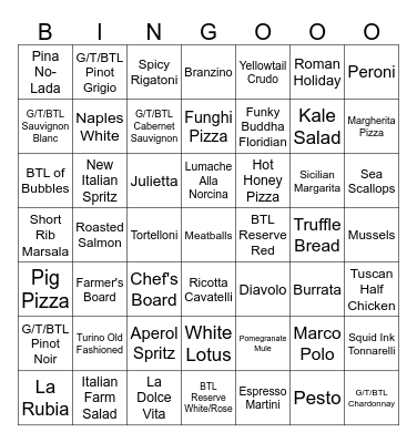 Friday Night Fun Bingo Card