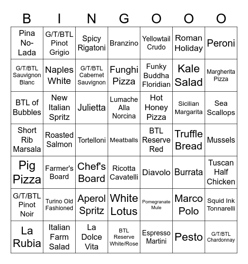 Friday Night Fun Bingo Card