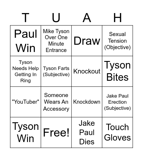 Paul vs Tyson Bingo Card