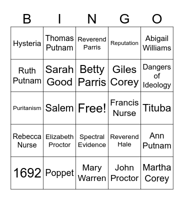 Crucible Bingo Card