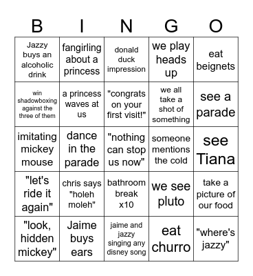 Disney Bingon Bingo Card