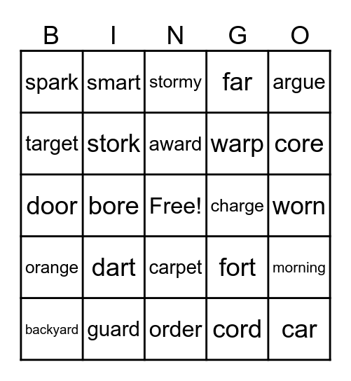 r-controlled vowels  /ar/,/or/ Bingo Card