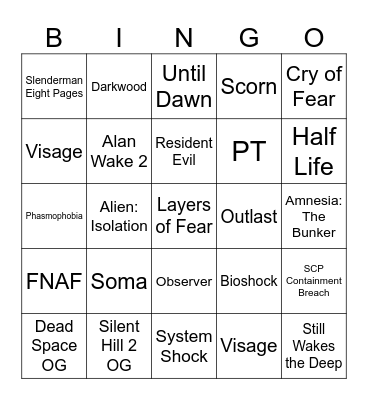 IGN top 25 horror games Bingo Card