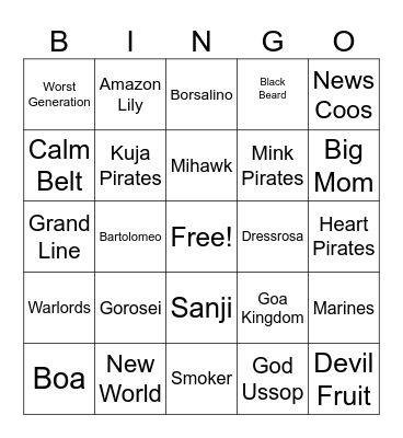 All Things One Piece Bingo Card