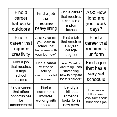 CJJH Career Fair 2024 Bingo Card