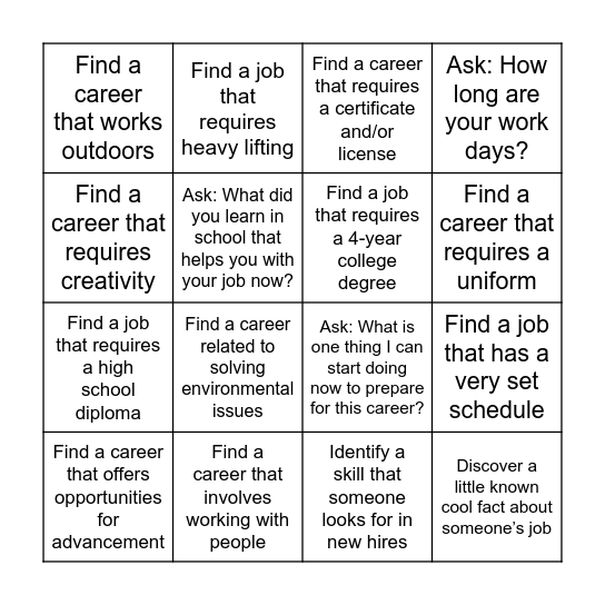 CJJH Career Fair 2024 Bingo Card