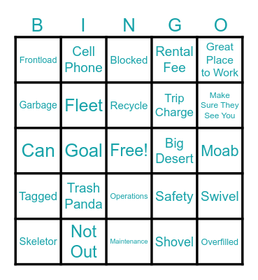 Trash Bingo Card