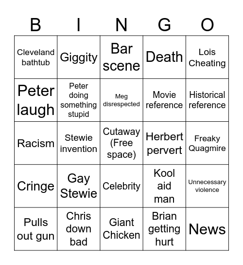 Family Guy Bingo Card